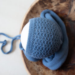 Set azul de wrap liso y gorrito con textura a juego