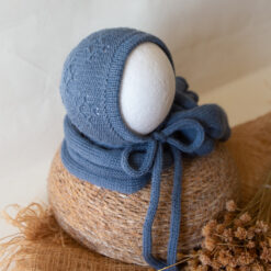 Set azul azafata de gorrito con textura y wrap liso a juego